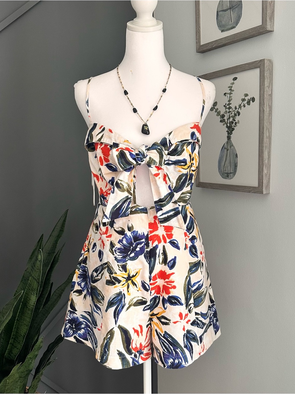 Astr bohemian cottage Floral Sleeveless Top in Blue, Red & Cream
